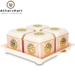 Nayasa Florentine Plastic Dry Fruit Set, Set of 4, Exquisite Mandala Art with Studded Diamonds