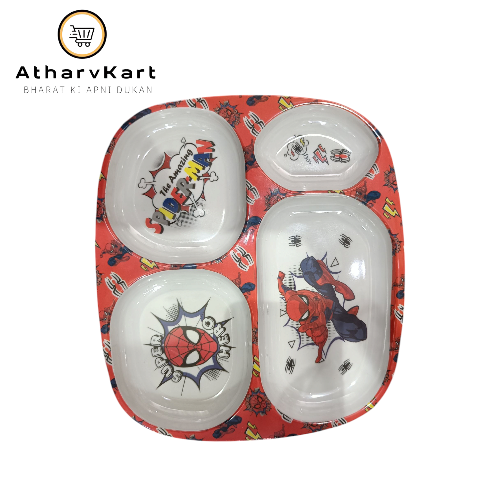 Kids Plate 4 Partition, Food Safe, Melamine, Heat Resistance