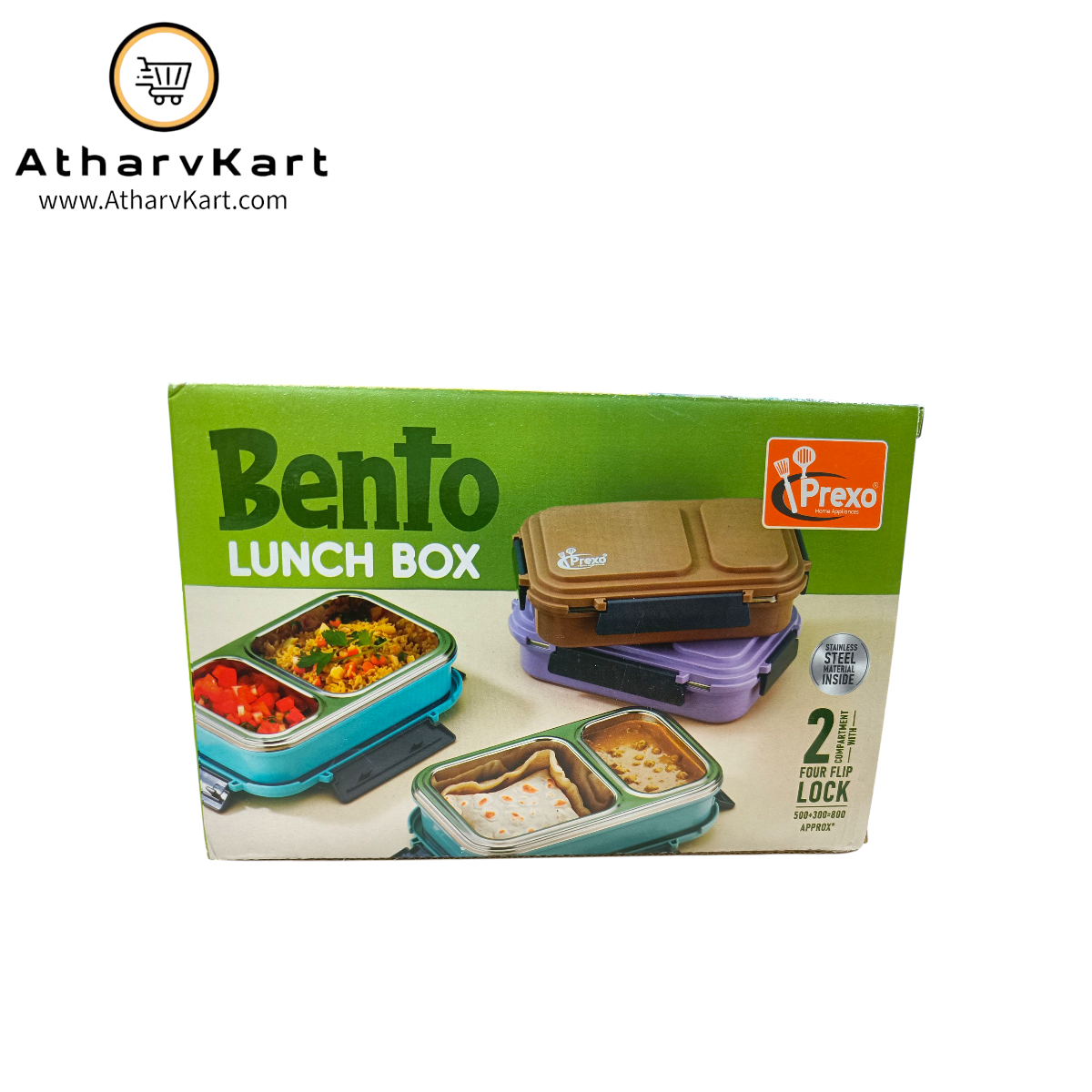 Prexo, 2 Compartment Lunch Box, 100% Leak Proof