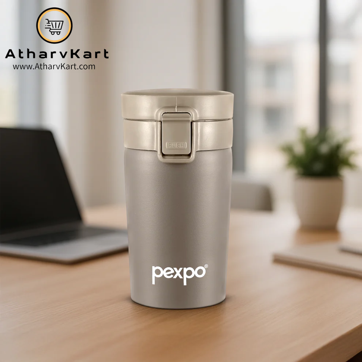 PEXPO Cocoa Thermo Steel Tumbler | Tri-Ply Vacuum Insulated Hot & Cold Flask | For Beverages