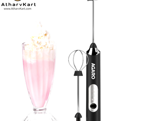 AGARO Royal Milk, 3‑Speed Electric for Coffee with Whisk and, Mixer, Stand‑up Design, for Cream (Whisk Milk), Rechargeable, Stainless Steel