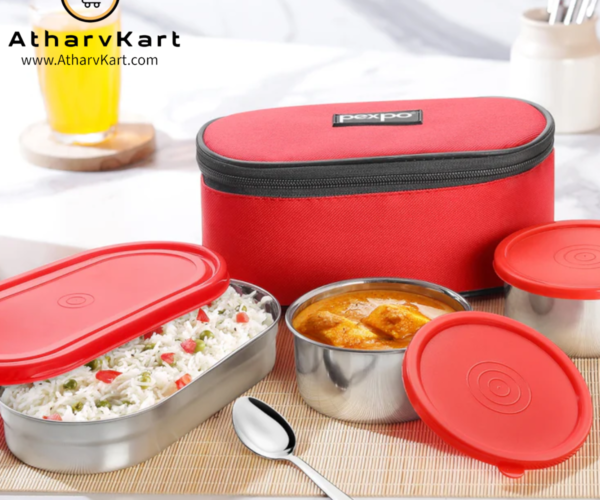 Pexpo, Delight Steel Lunch Box, 3 pcs with cover, Heavy Steel
