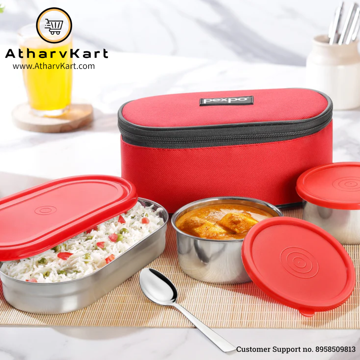 Pexpo, Delight Steel Lunch Box, 3 pcs with cover, Heavy Steel